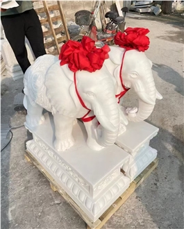 Pure White Marble Elephant Stone Sculpture Outside