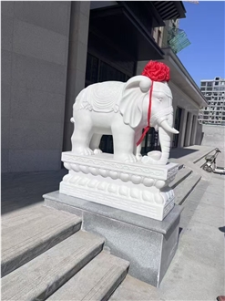 Pure White Marble Elephant Stone Sculpture Outside