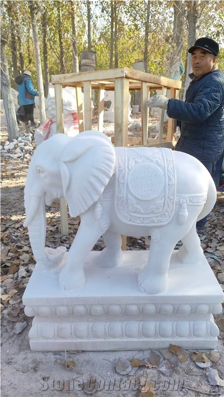 White Marble Elephant Statue Garden Outdoor Use