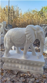 White Marble Elephant Statue Garden Outdoor Use