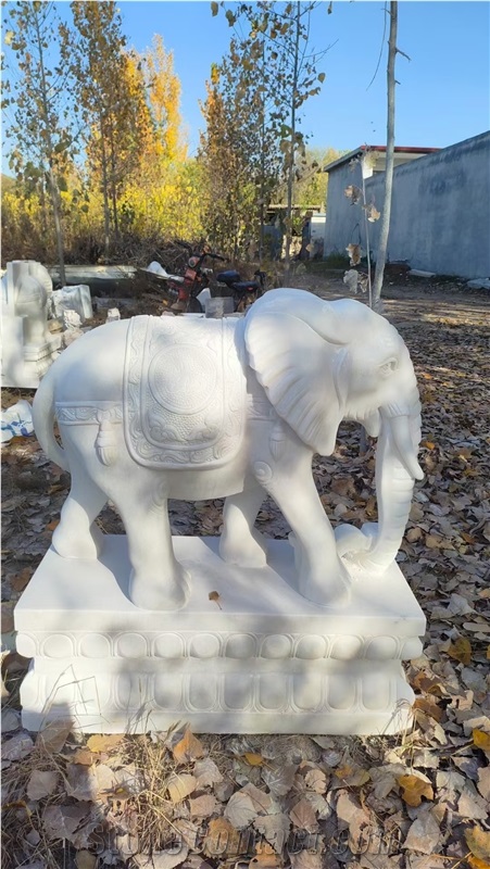 White Marble Elephant Statue Garden Outdoor Use