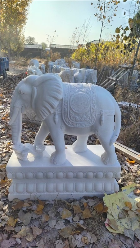 White Marble Elephant Statue Garden Outdoor Use