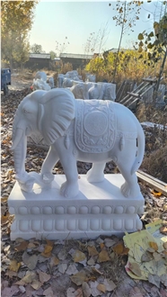 White Marble Elephant Statue Garden Outdoor Use