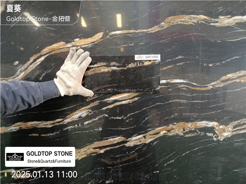 5126 Titanium Satin Black Quartz Slabs With White Veins