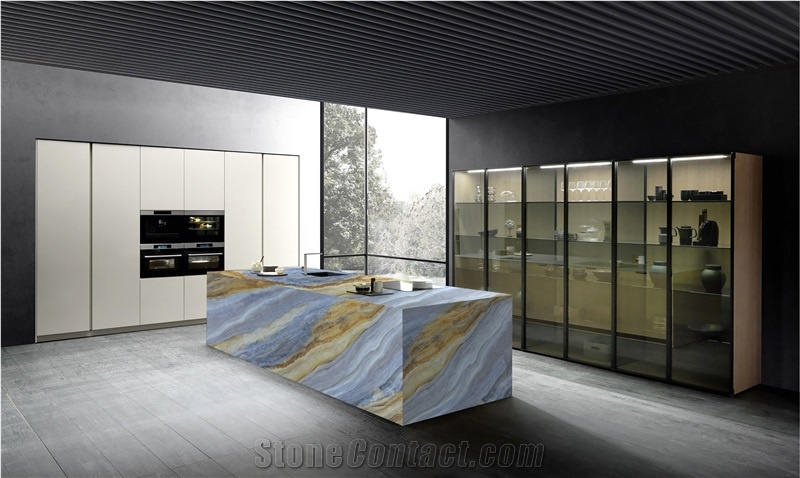 Blue 7008 Impression Lafite PD Printed Quartz Slabs