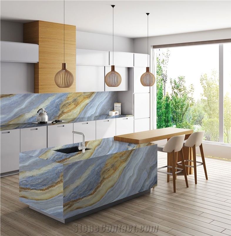 Blue 7008 Impression Lafite PD Printed Quartz Slabs