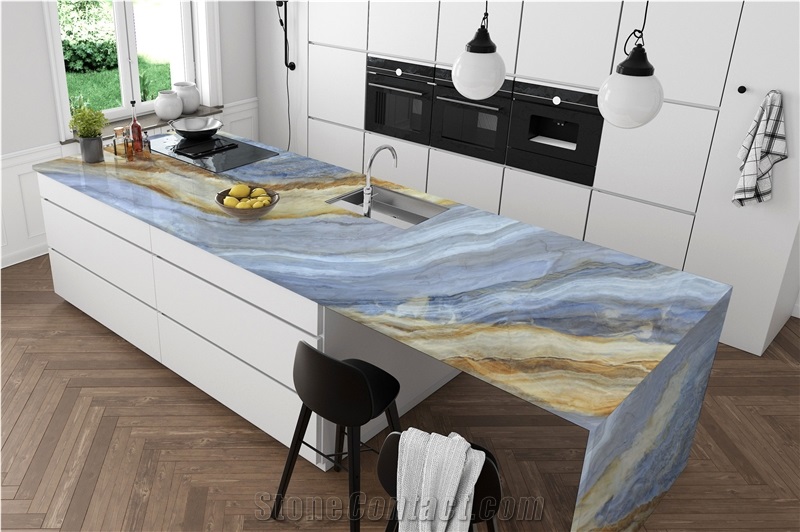 Blue 7008 Impression Lafite PD Printed Quartz Slabs