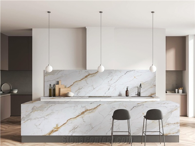 Customized 7001 Calacatta Gold PD Printed Quartz Slabs