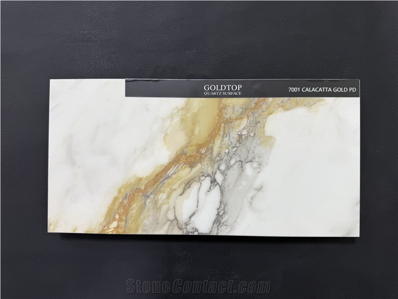 Customized 7001 Calacatta Gold PD Printed Quartz Slabs