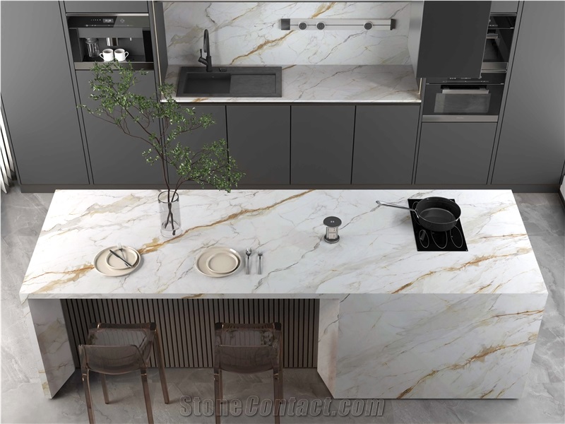 Customized 7001 Calacatta Gold PD Printed Quartz Slabs