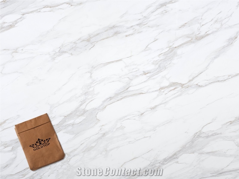 White New 7009 Calacatta Delicato PD Printed Quartz Slabs