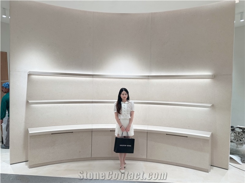 Cream Limestone Curved Cabinet For Chloe Boutique Furniture