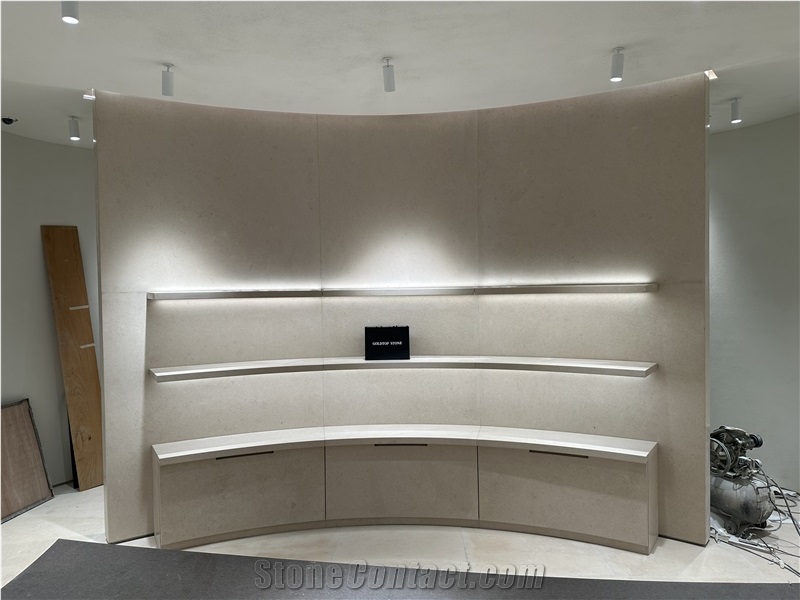 Cream Limestone Curved Cabinet For Chloe Boutique Furniture