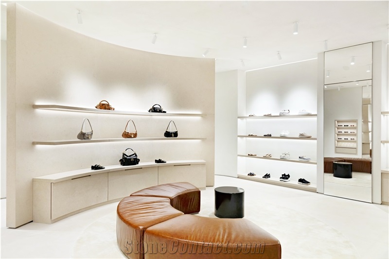 Cream Limestone Curved Cabinet For Chloe Boutique Furniture