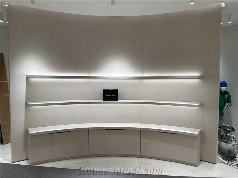 Cream Limestone Curved Cabinet For Chloe Boutique Furniture
