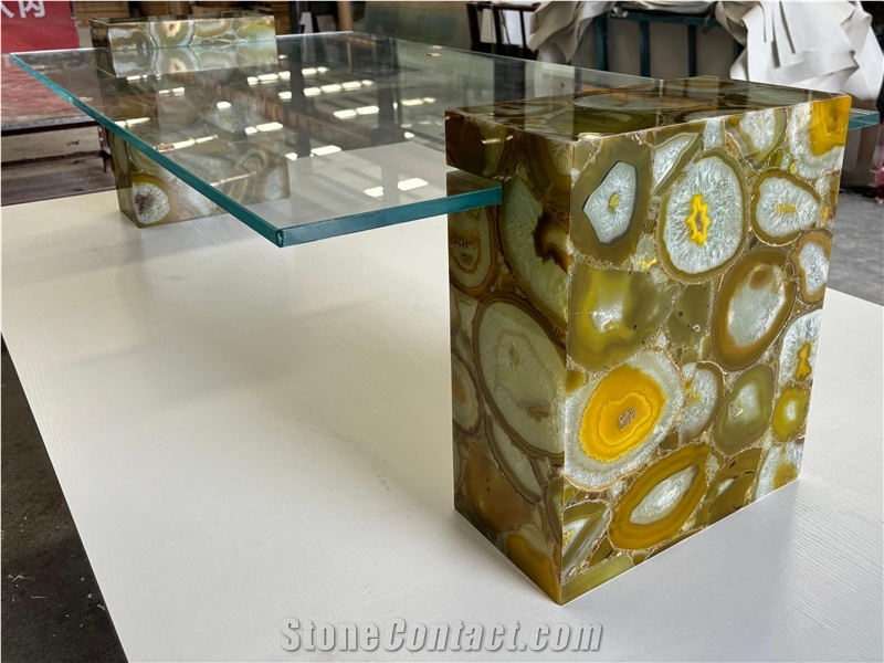 Yellow Agate Gem Semiprecious Stone Table Legs