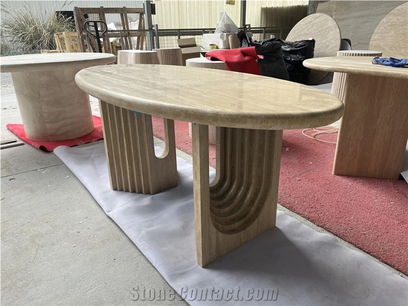 Custome 100% Nature Travertine Dining Table For Living Room