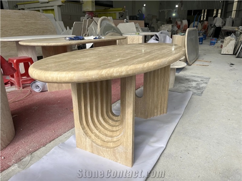 Custome 100% Nature Travertine Dining Table For Living Room