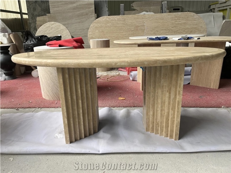 Custome 100% Nature Travertine Dining Table For Living Room