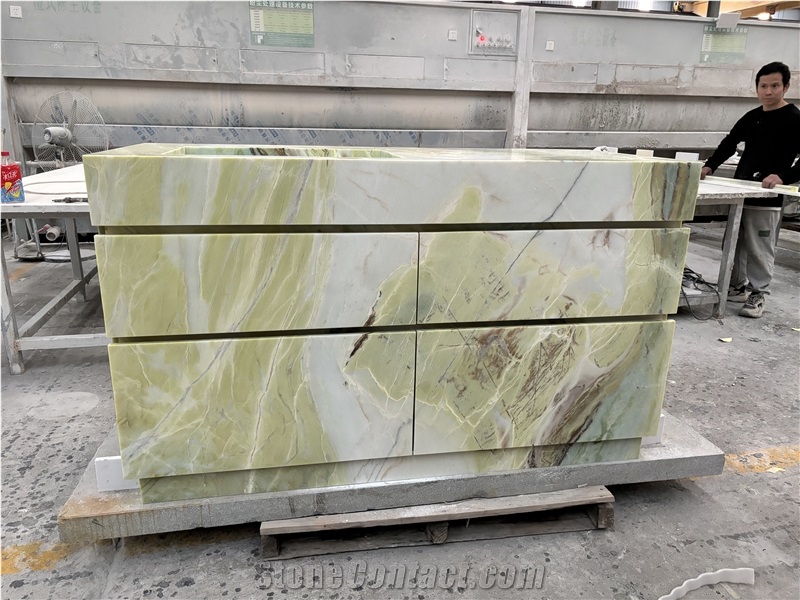HRST STONE Custom Dreaming Green Marble Vanity Bath Top