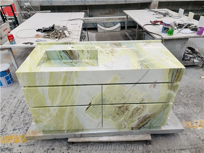 HRST STONE Custom Dreaming Green Marble Vanity Bath Top
