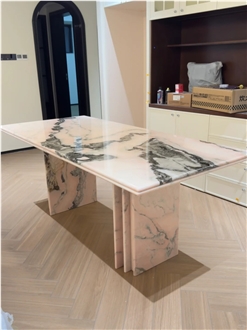 HRST STONE Pink Marble Stone Dining Table For Wholesale