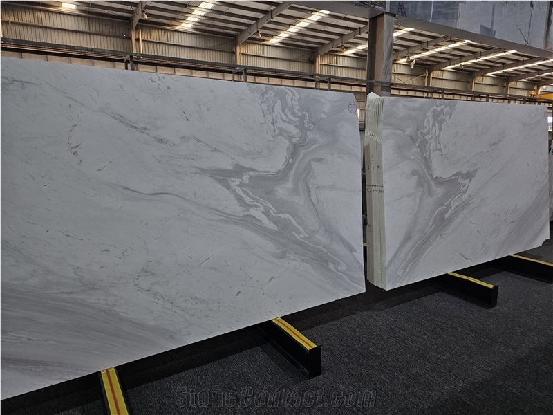 New 2Cm Volakas White Marble Slabs With Fantasy Veining