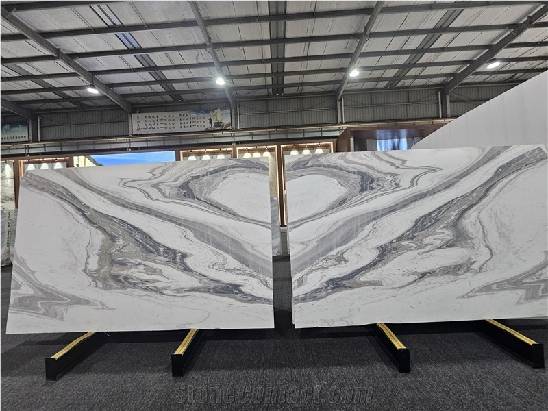New 2Cm Volakas White Marble Slabs With Fantasy Veining