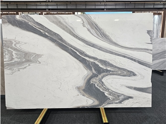 New 2Cm Volakas White Marble Slabs With Fantasy Veining
