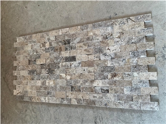 Silver Travertine Split Face On Mesh 2.3X4.8 Cm Stone Veneer