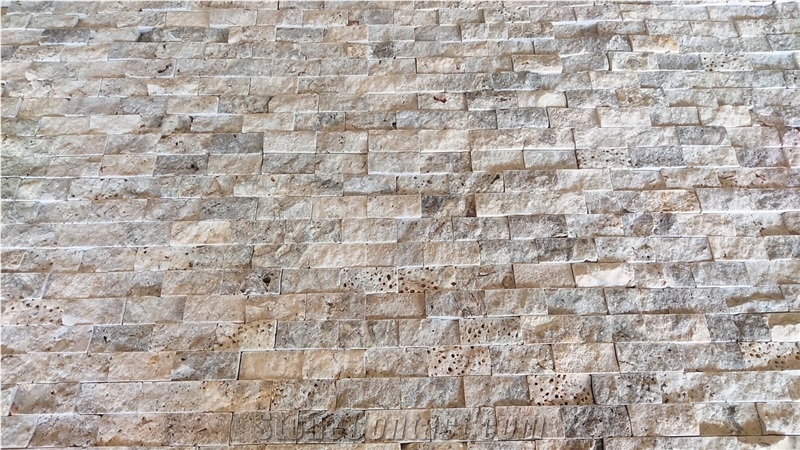 Silver Travertine Split Face On Mesh 2.3X4.8 Cm Stone Veneer