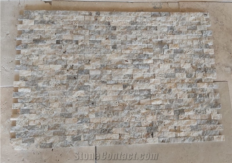 Silver Travertine Split Face On Mesh 2.3X4.8 Cm Stone Veneer
