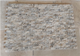 Silver Travertine Split Face On Mesh 2.3X4.8 Cm Stone Veneer
