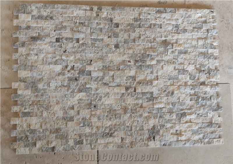 Silver Travertine Split Face On Mesh 2.3X4.8 Cm Stone Veneer