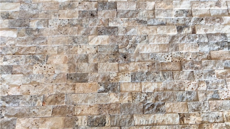Silver Travertine Split Face On Mesh 2.3X4.8 Cm Stone Veneer