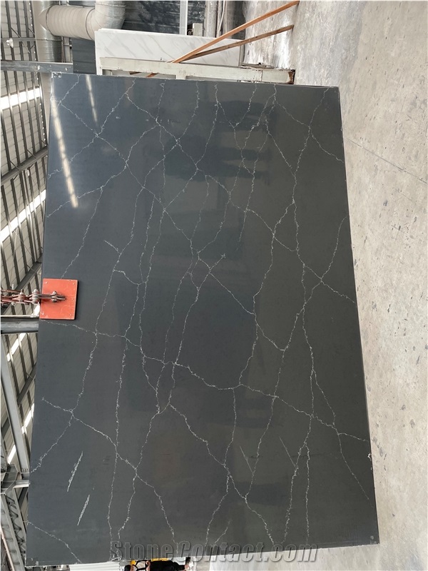 Artificial Black Quartz Slabs With Slight Veins