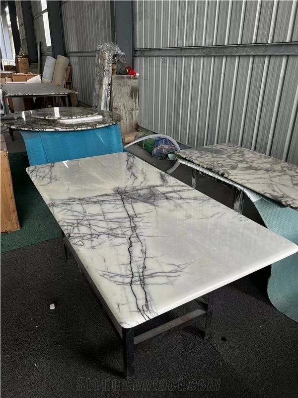 Calacatta Marble Waterjet Medallion Inlay Table Top For Office Desk