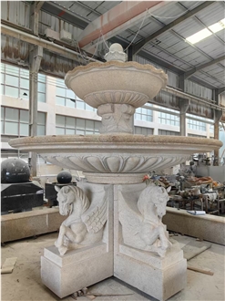 Carved Yellow Granite Horse 3-Tier Fountain For Garden Decor