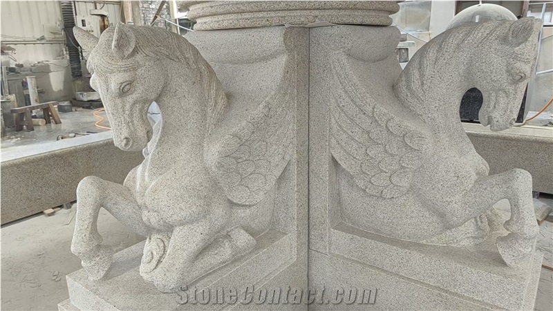 Carved Yellow Granite Horse 3-Tier Fountain For Garden Decor