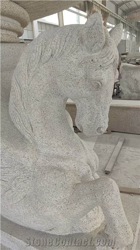 Carved Yellow Granite Horse 3-Tier Fountain For Garden Decor