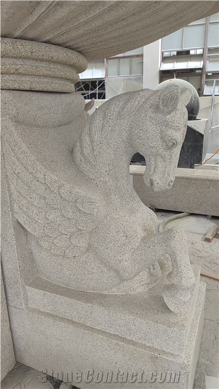 Carved Yellow Granite Horse 3-Tier Fountain For Garden Decor