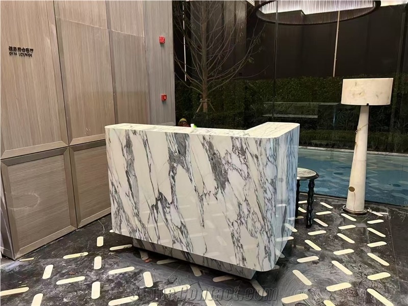 Custom Design Arabescato Marble Reception Counters For Hotel