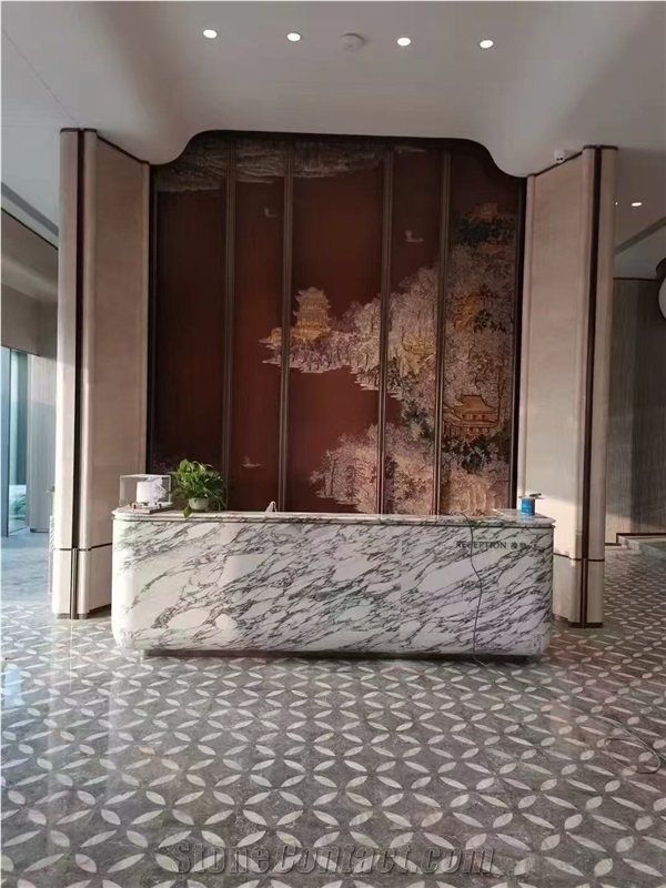 Custom Made Arabescato Marble Reception Counter