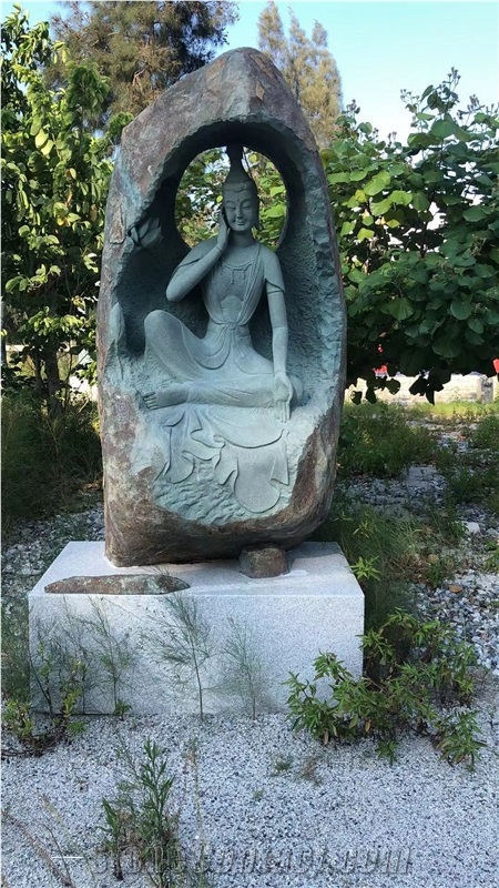 Light Gray Granite Water Carrying Monk Statues For Temple