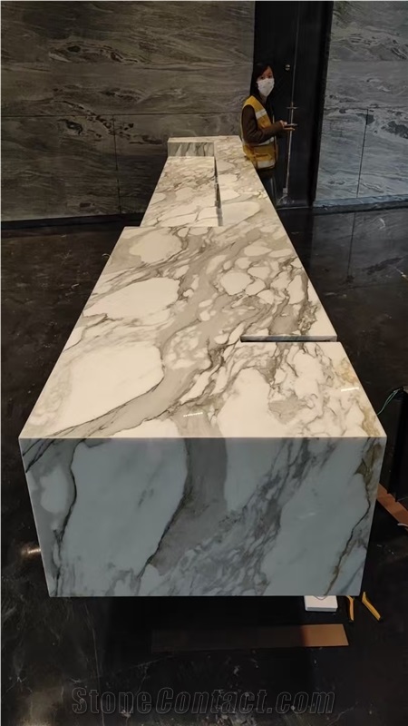 Luxury Marble Calacatta Oro Reception Counters For Resort