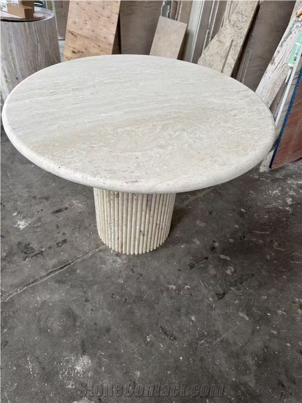 Romano Travertino Fluted Leg Round Table For Restaurants