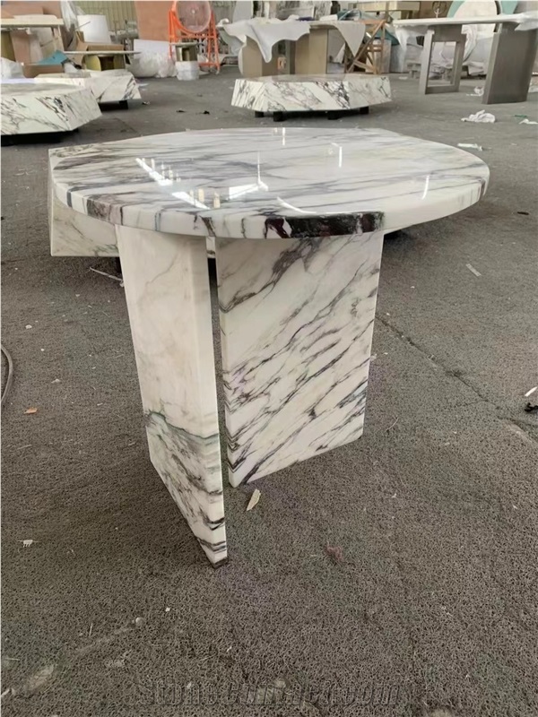 Romano Travertino Fluted Leg Round Table For Restaurants