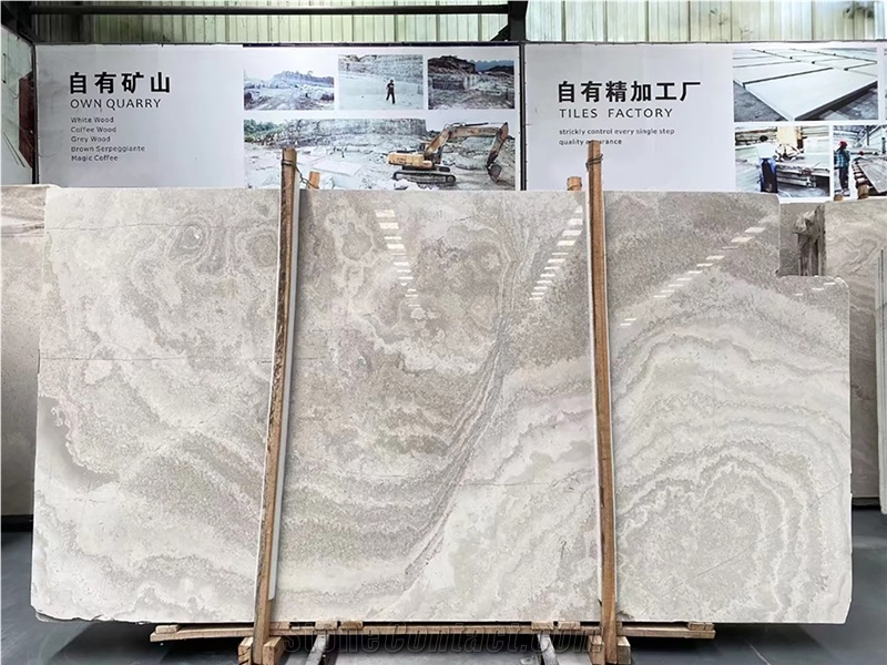 Cross Cut White Wood Grain Marble Slabs