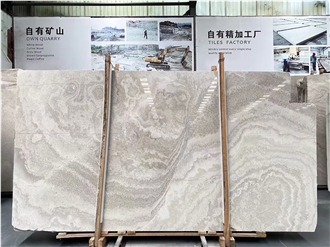 Cross Cut White Wood Grain Marble Slabs