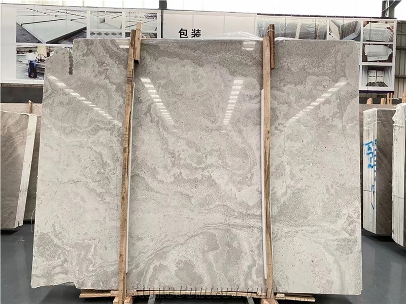 Cross Cut White Wood Grain Marble Slabs